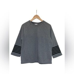 Tommy Hilfiger Stripe Sleeve Sweatshirt in Heather Gray Size S/P